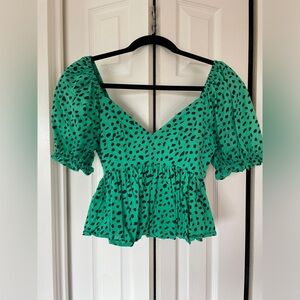 Urban Outfitters green with black polka dot blouse